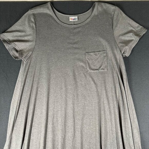 Lularoe Womens Medium Solid Gray Short Sleeve Carly Dress High Low Midi Hem - Picture 3 of 8